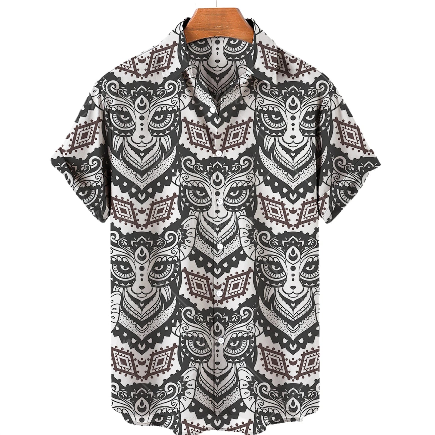 Hawaiian Summer Man Plus Size Shirt Floral 3d Lapel Casual Short Sleeve Anime Cartoon Clothes Street Retro Cat Sale Manga Curta