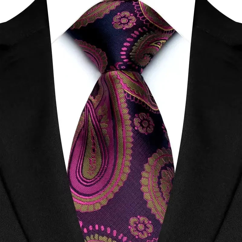 New Design Wedding 8CM Men Tie Dark Red Striped Paisley Flower Neckties For Men Business Party Groom Collar Accessories Gift