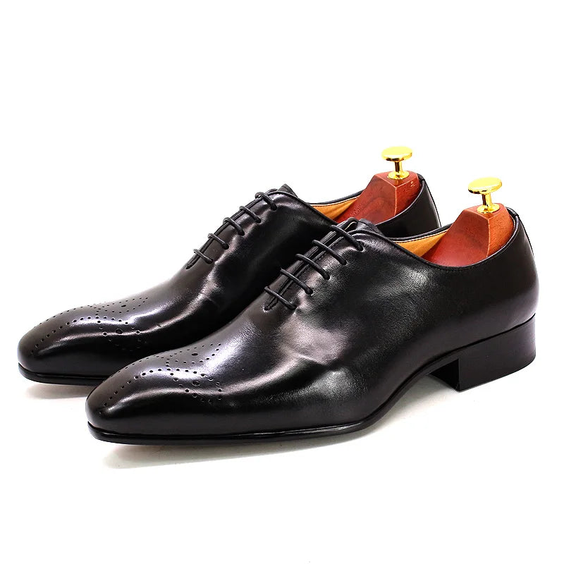 Mens Oxford Genuine Leather Shoes Whole Cut Fashion Pointed Toe Lace-up Formal Business Wedding Dress Shoes for men