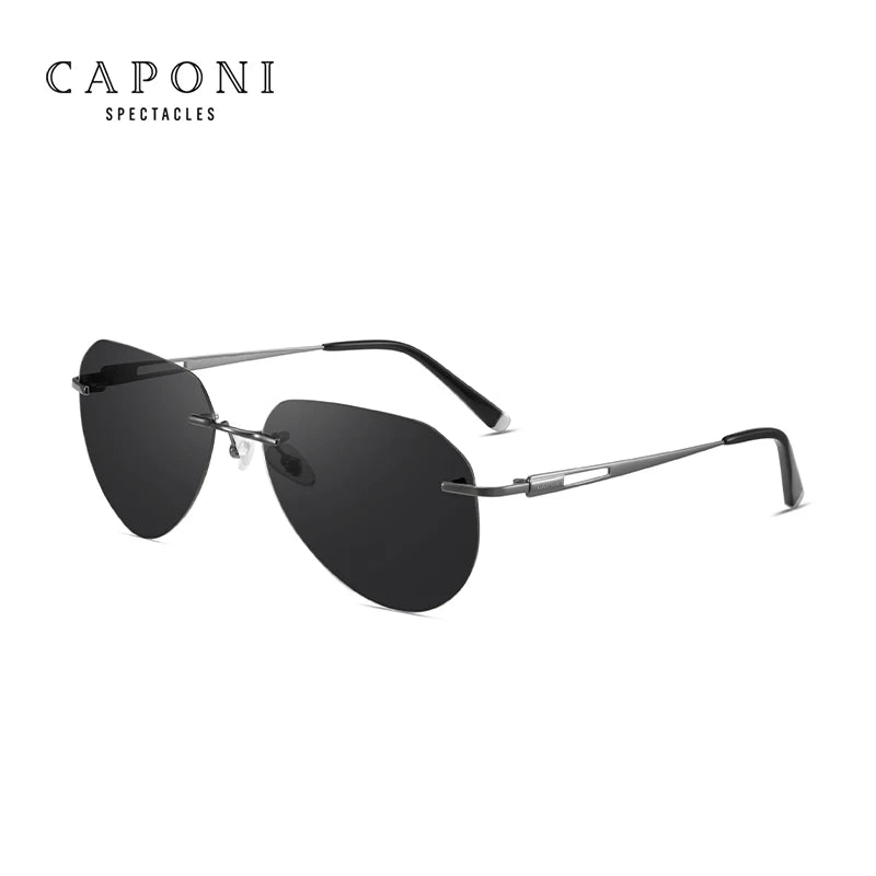 CAPONI Rimless Men's Sunglasses Polarized Photochromic UV400 Outdoor Driving Sun Glasses Titanium Alloy Fashion Eyewear BS22003