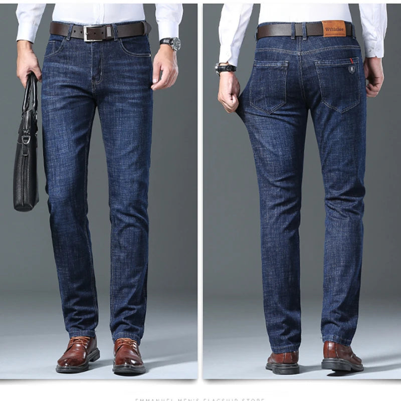 Male  All-match Brand Trousers Four Season Men's High Quality Jeans  Business Casual High Waist Denim Pants Simplicity Cool