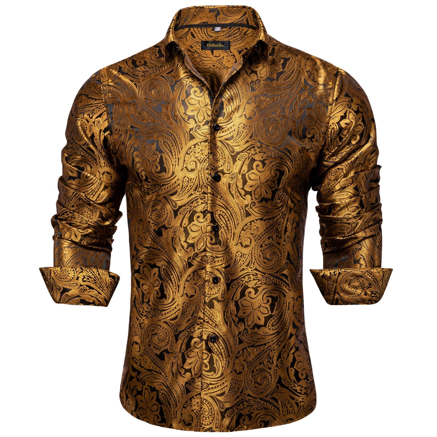 Men's Long Sleeve Black Paisley Silk Dress Shirts Casual Tuxedo Social Shirt Luxury Designer Men Clothing