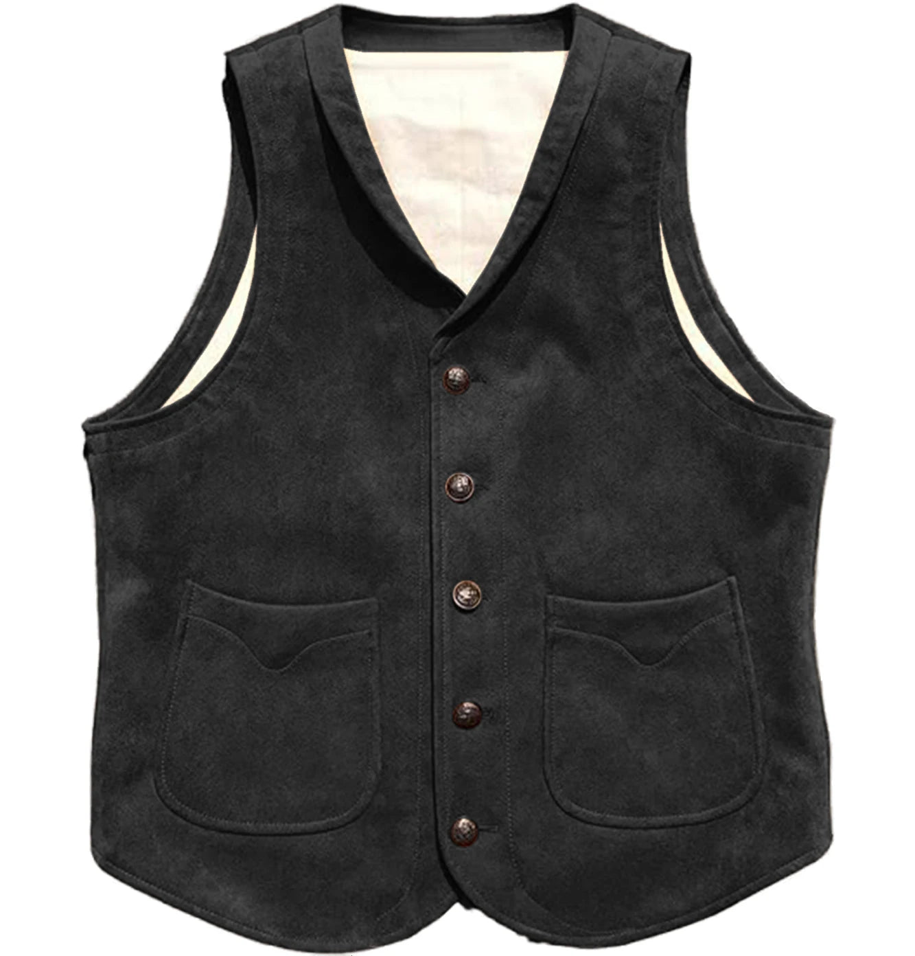 Men's Suede Leather Vest Cowhide Waistcoat Man Western Cowboy Vests with Pockets