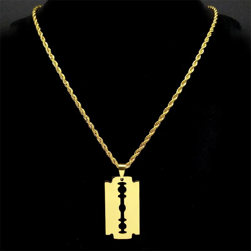 Blade Pendant Necklace – Gold Stainless Steel Chain for Men & Women