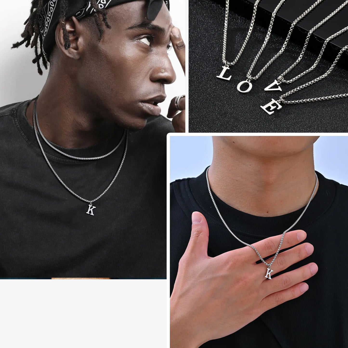 Vnox Simple A-Z Letter Necklace for Men, Waterproof Stainless Steel 26 Letters Pendant Necklace，Men’s Minimal Initial Necklace