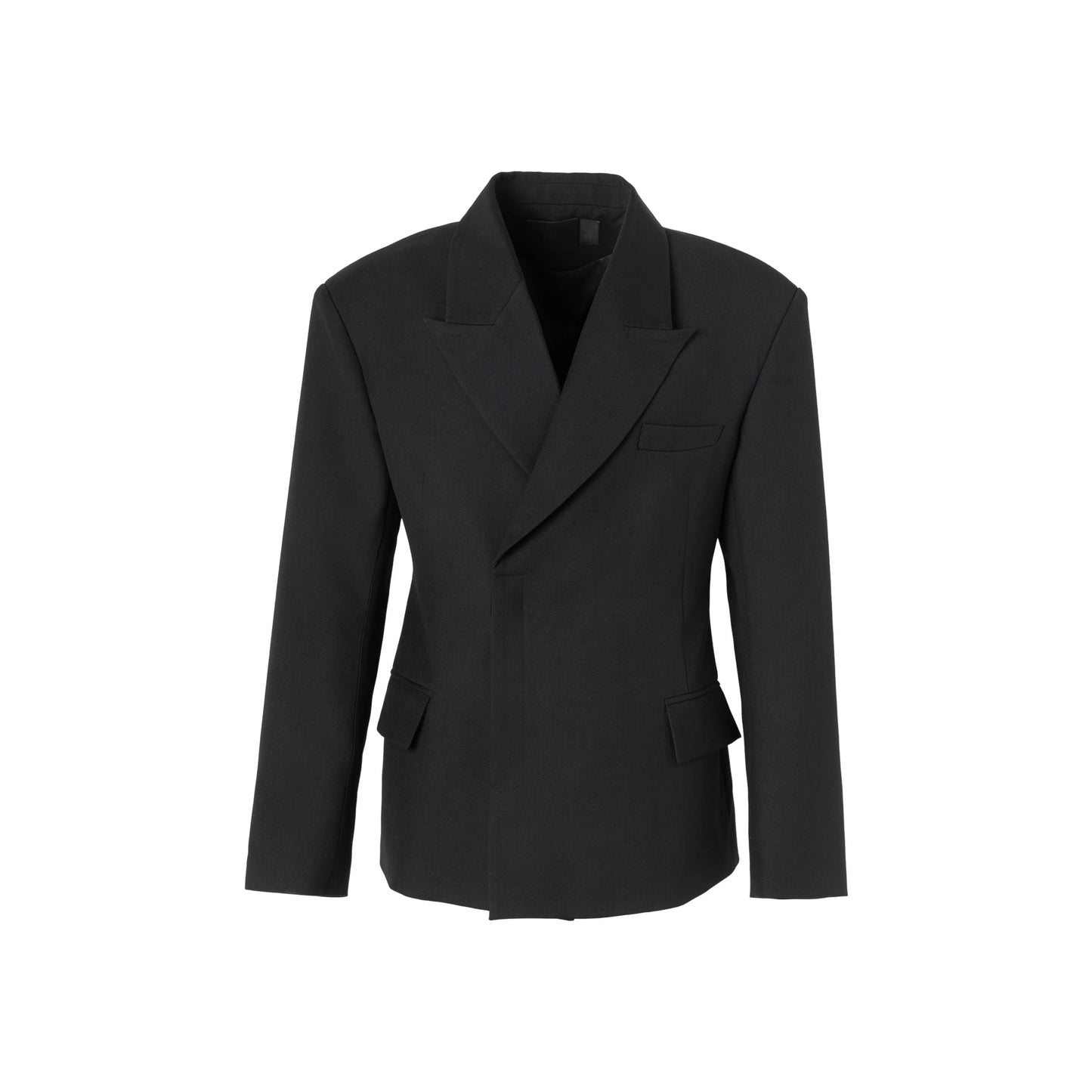 Mauroicardi Spring Autumn Black Fitted Blazers for Men Peaked Lapel Shoulder Pads Single Button Luxury Designer Clothes 2025
