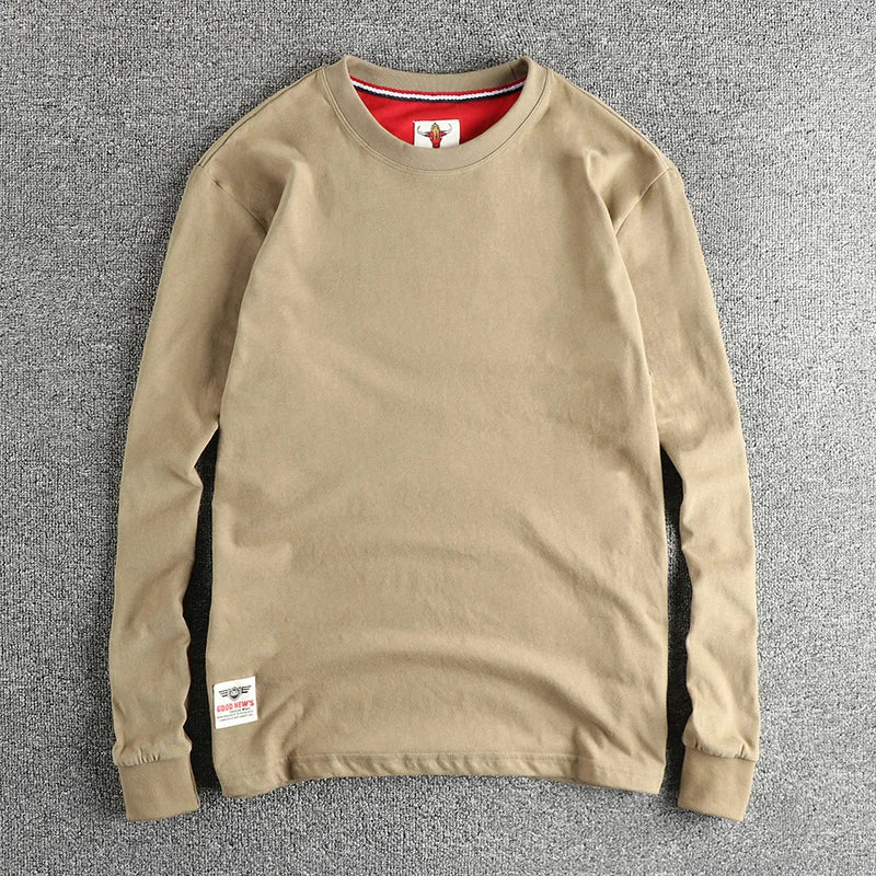 Men’s Woolen Cotton Long Sleeve T-Shirt – Retro Autumn Style
