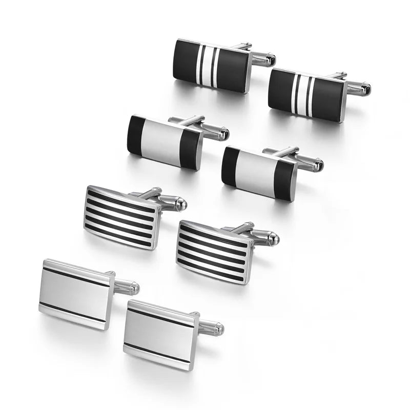 4 Pairs Cufflinks Set CuffLinks For Mens Wedding Souvenirs Groomsmen Gift Man Shirt Cufflink With Box Luxury Jewelry Tie Clips