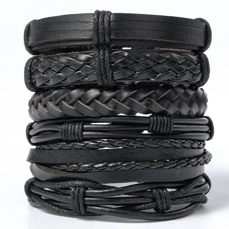 Fashion Bracelet Viking  Bracelet For Men Hand Bracelets Woven Skull Hand Jewelry Adjustable Leather Set viking man bracelet