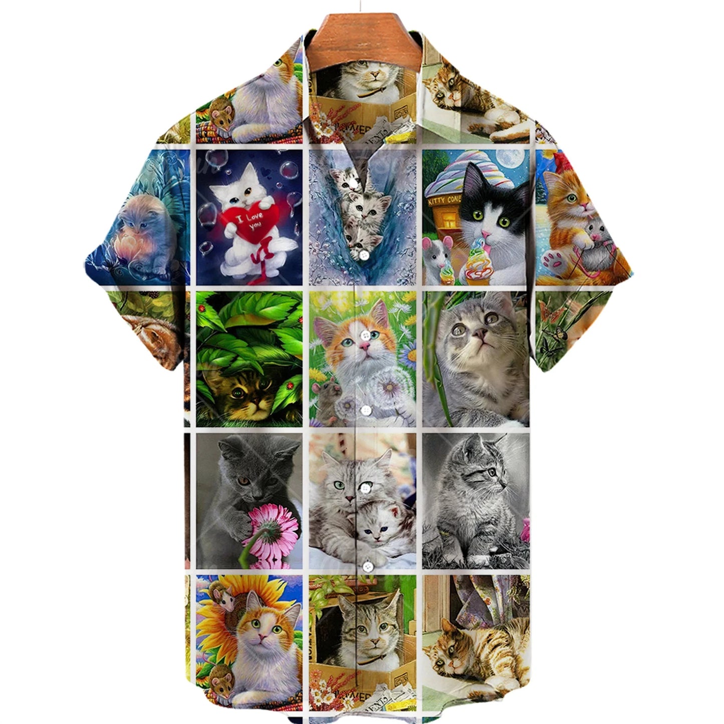 Hawaiian Summer Man Plus Size Shirt Floral 3d Lapel Casual Short Sleeve Anime Cartoon Clothes Street Retro Cat Sale Manga Curta