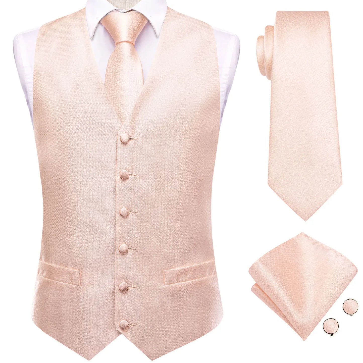 Hi-Tie Solid Voilet Lilac Silk Mens Suit Vest 4PC Woven Waistcoat Tie Pocket Square Cufflink Business Wedding Dress Waist Jacket
