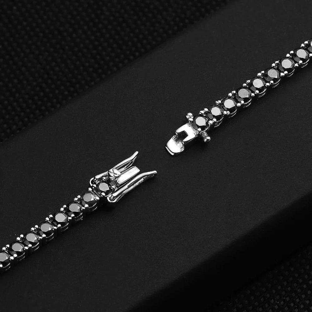 KNOBSPIN 3mm 4mm Black Moissanite Tennis Bracelet Full Diamond GRA 925 Sterling Silver Plated 18k Hiphop Bracelets for Women Man