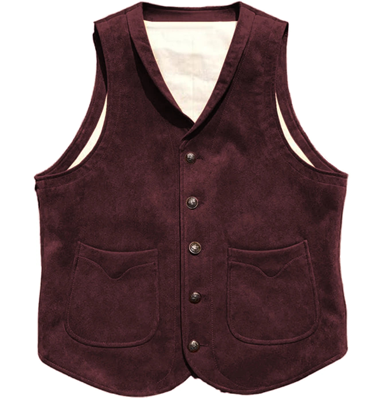 Men's Suede Leather Vest Cowhide Waistcoat Man Western Cowboy Vests with Pockets