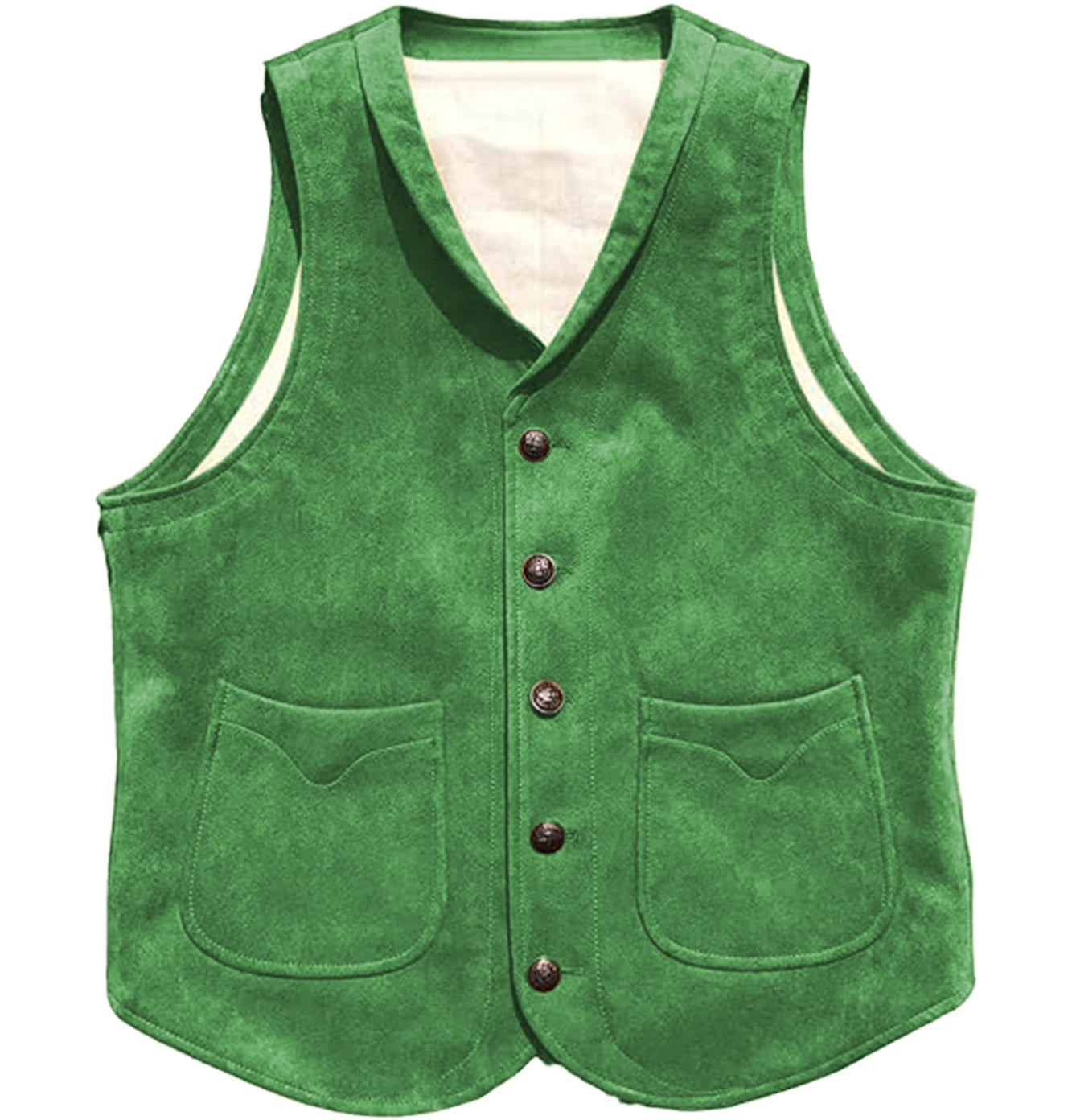 Men's Suede Leather Vest Cowhide Waistcoat Man Western Cowboy Vests with Pockets