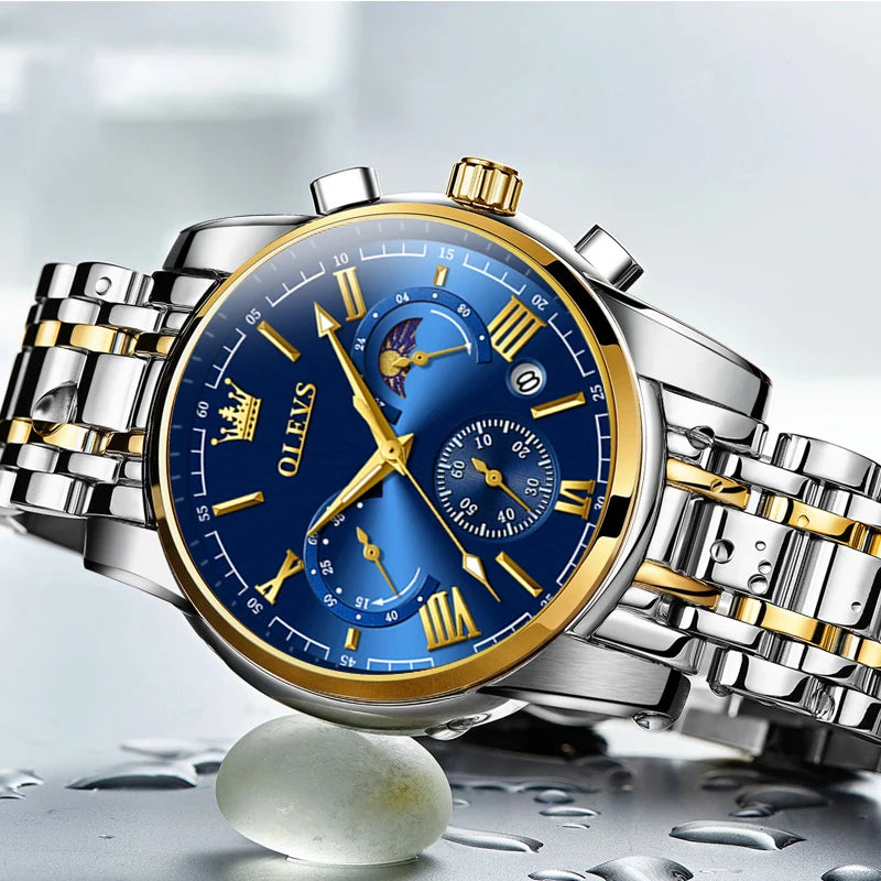 OLEVS Men’s Watch – Moon Phase Chronograph Waterproof Quartz Business Watch