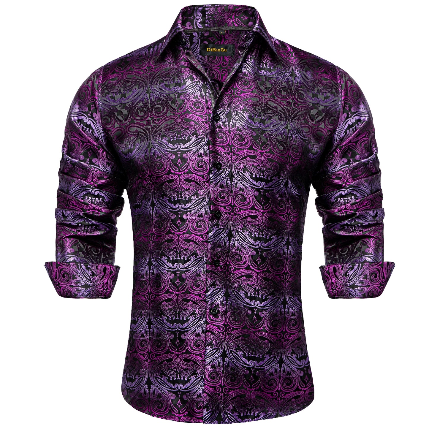 Men's Long Sleeve Black Paisley Silk Dress Shirts Casual Tuxedo Social Shirt Luxury Designer Men Clothing