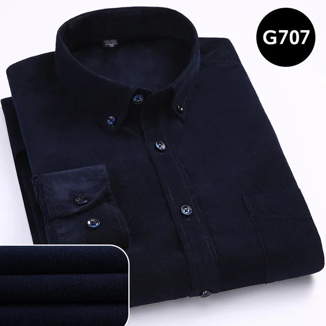 100% Cotton Men's Corduroy Shirts Long Sleeve Casual Regular Fit Business Dress Shirts  Man Comfortable Pocket Clothes 7XL 6XL