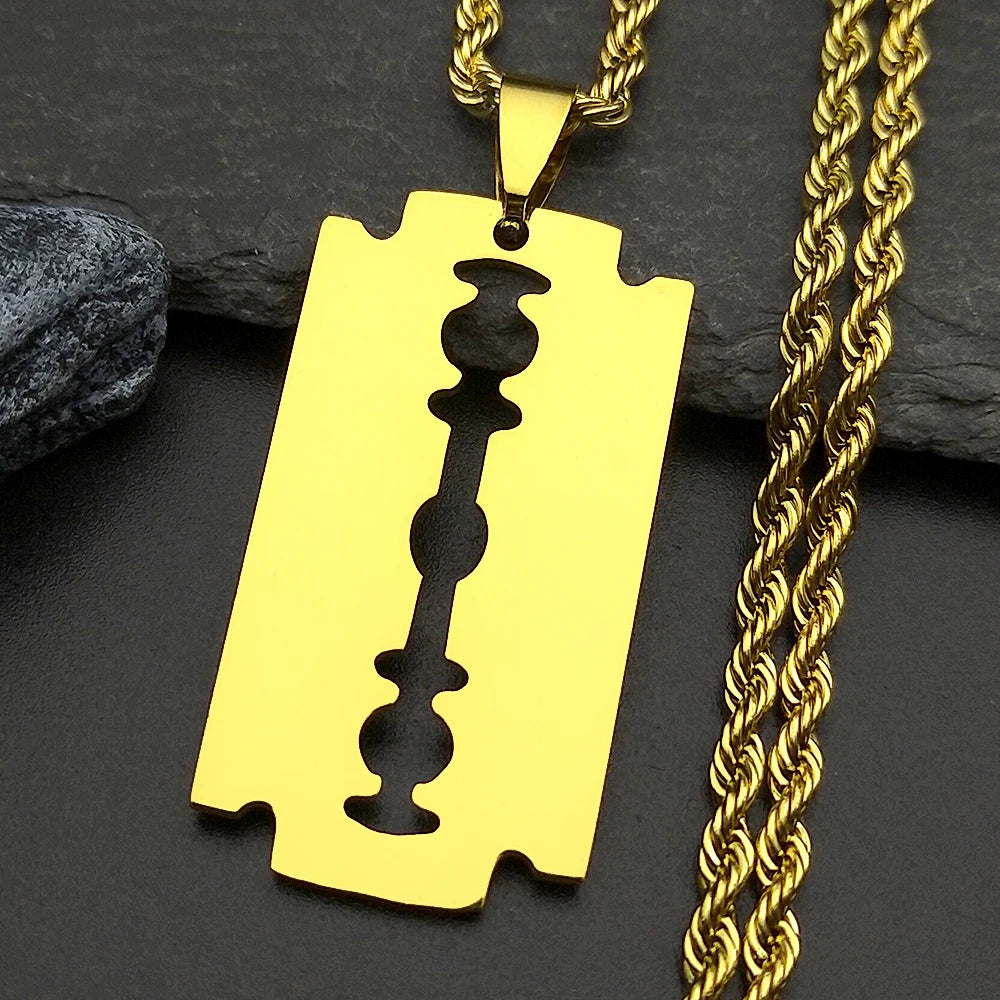 Blade Pendant Necklace – Gold Stainless Steel Chain for Men & Women