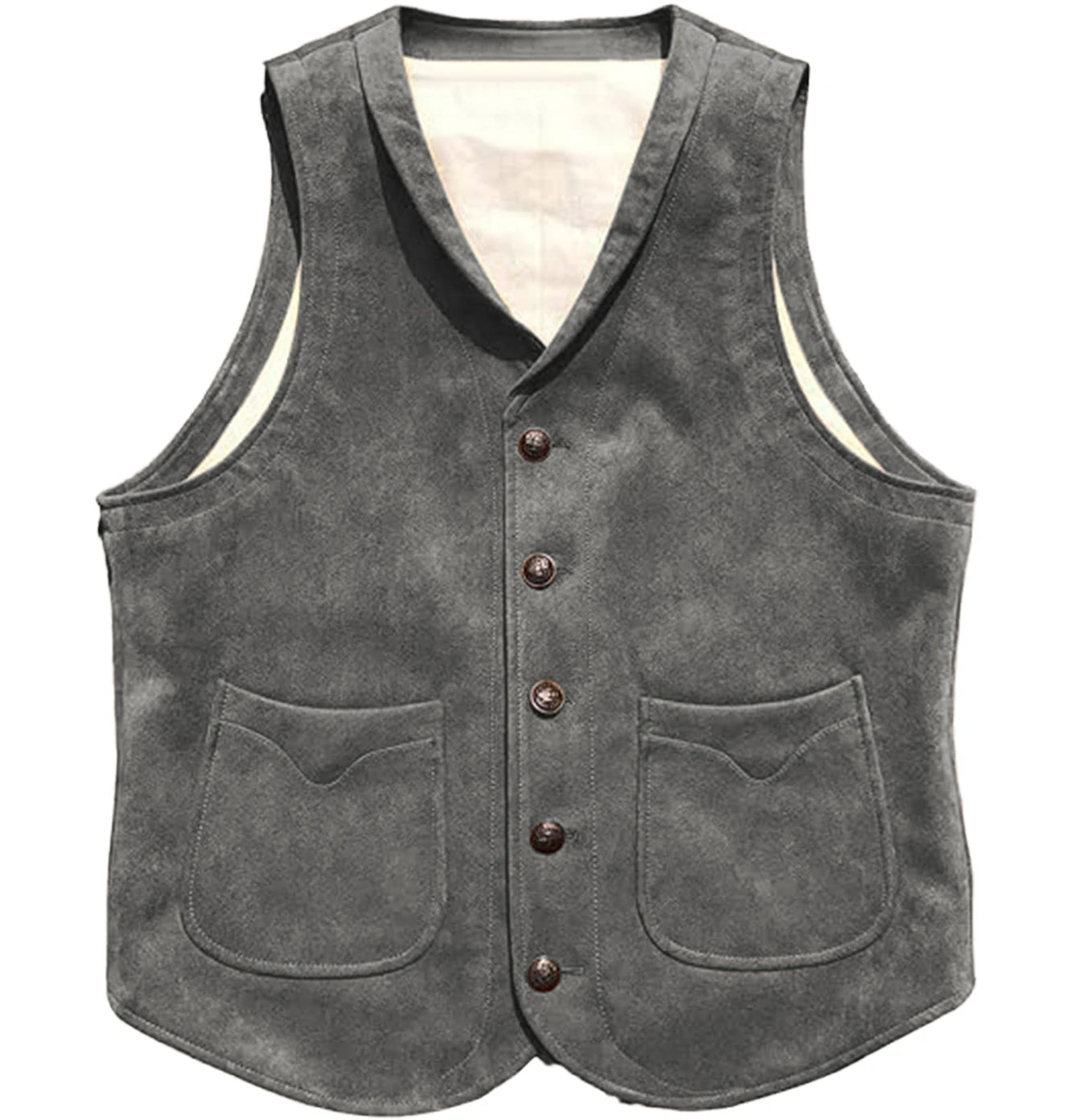 Men's Suede Leather Vest Cowhide Waistcoat Man Western Cowboy Vests with Pockets