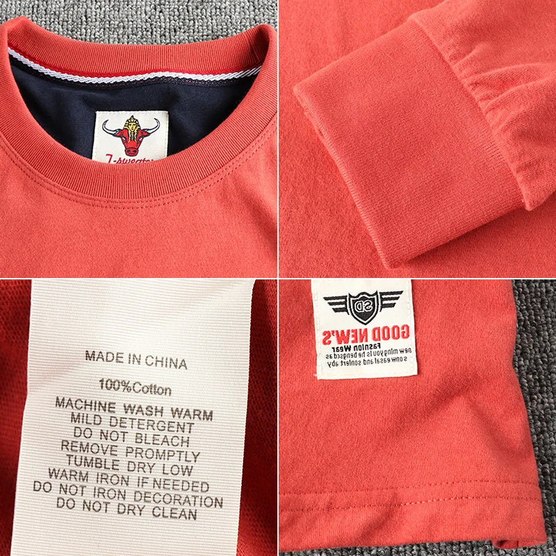 Men’s Woolen Cotton Long Sleeve T-Shirt – Retro Autumn Style