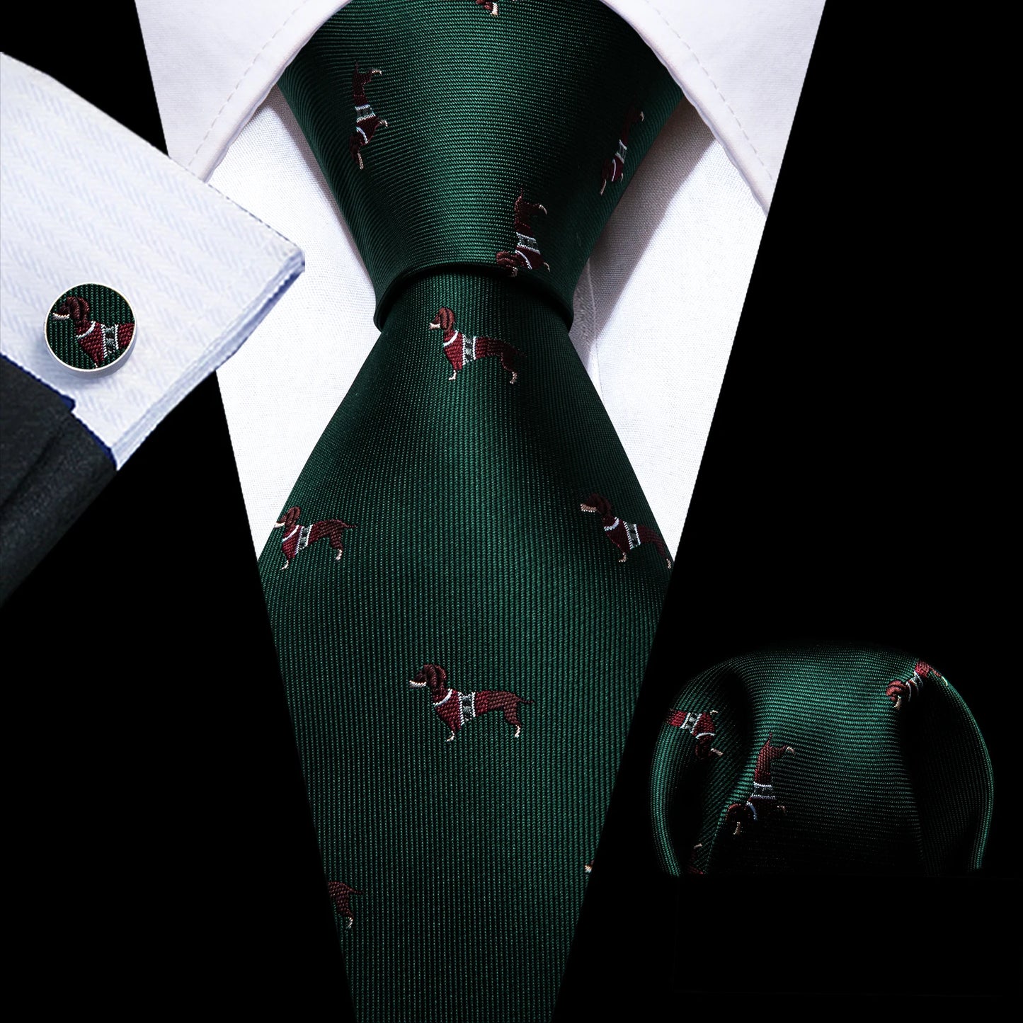 Fashion Silk Men Tie Green Teal Blue Solid Paisley Striped Plaid Floral Animal Necktie Handkerchief Cufflinks Set Barry. Wang