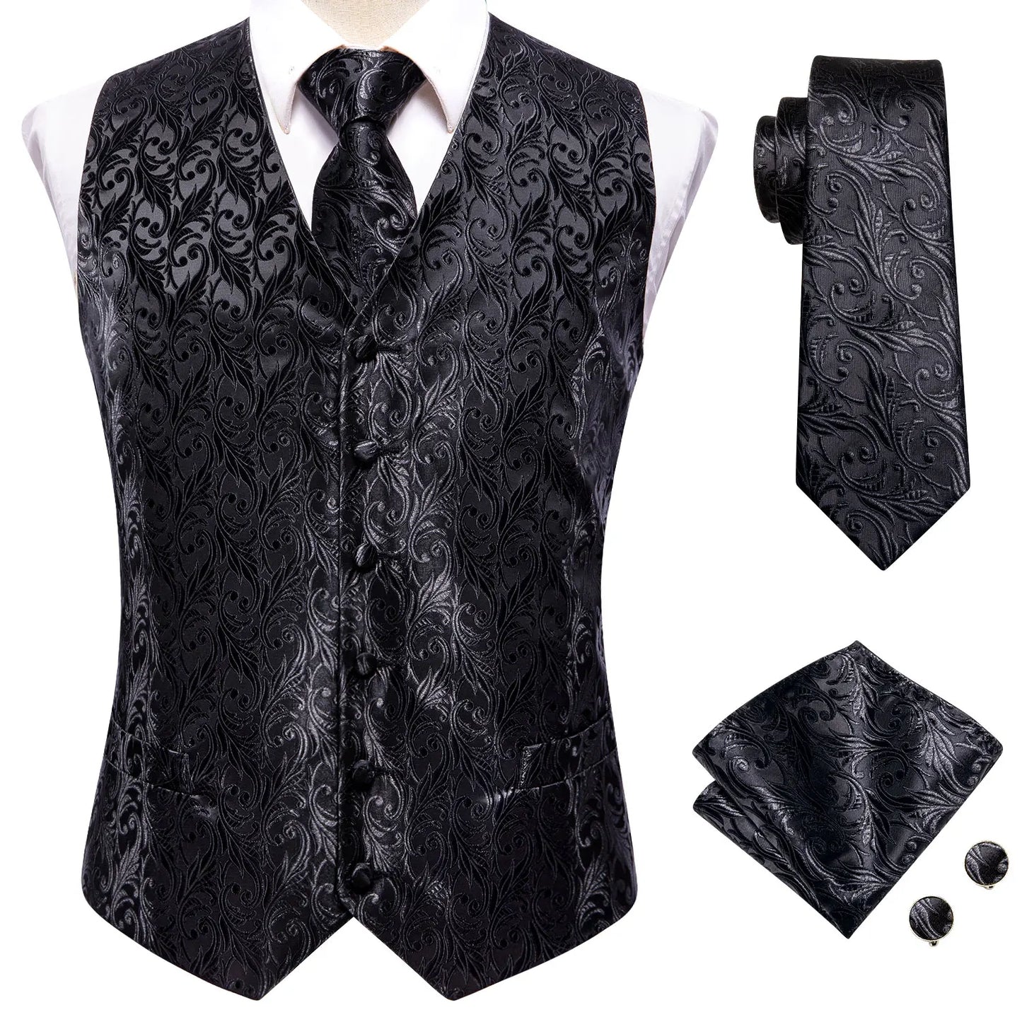 Hi-Tie Solid Voilet Lilac Silk Mens Suit Vest 4PC Woven Waistcoat Tie Pocket Square Cufflink Business Wedding Dress Waist Jacket