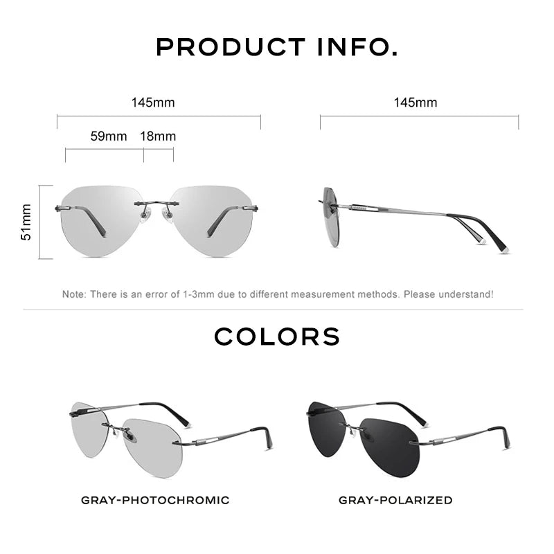 CAPONI Rimless Men's Sunglasses Polarized Photochromic UV400 Outdoor Driving Sun Glasses Titanium Alloy Fashion Eyewear BS22003