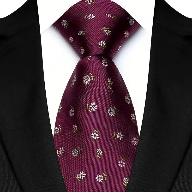 New Design Wedding 8CM Men Tie Dark Red Striped Paisley Flower Neckties For Men Business Party Groom Collar Accessories Gift