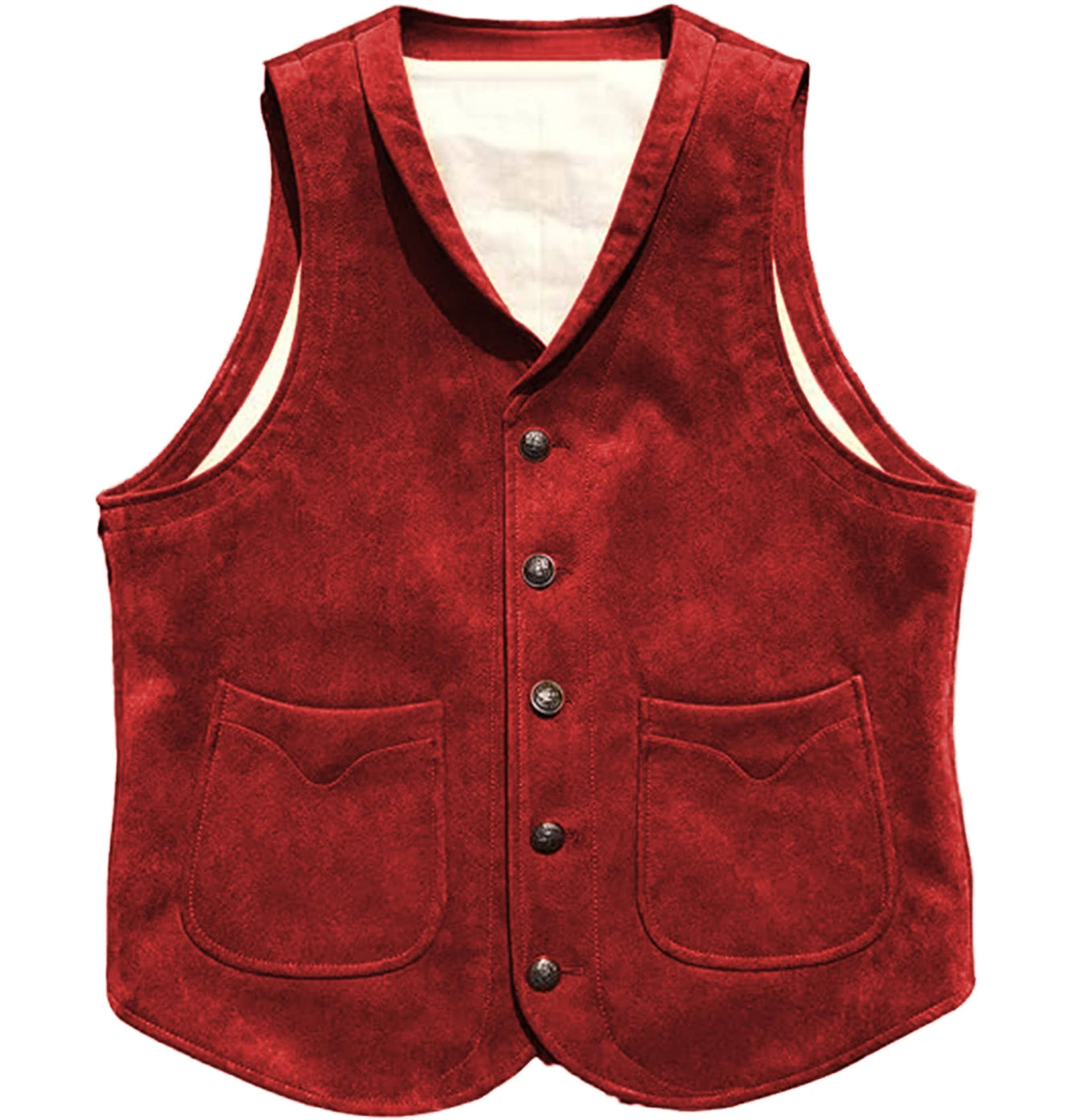 Men's Suede Leather Vest Cowhide Waistcoat Man Western Cowboy Vests with Pockets