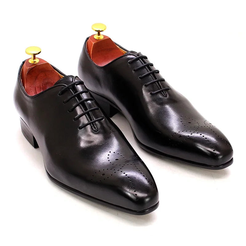 Mens Oxford Genuine Leather Shoes Whole Cut Fashion Pointed Toe Lace-up Formal Business Wedding Dress Shoes for men