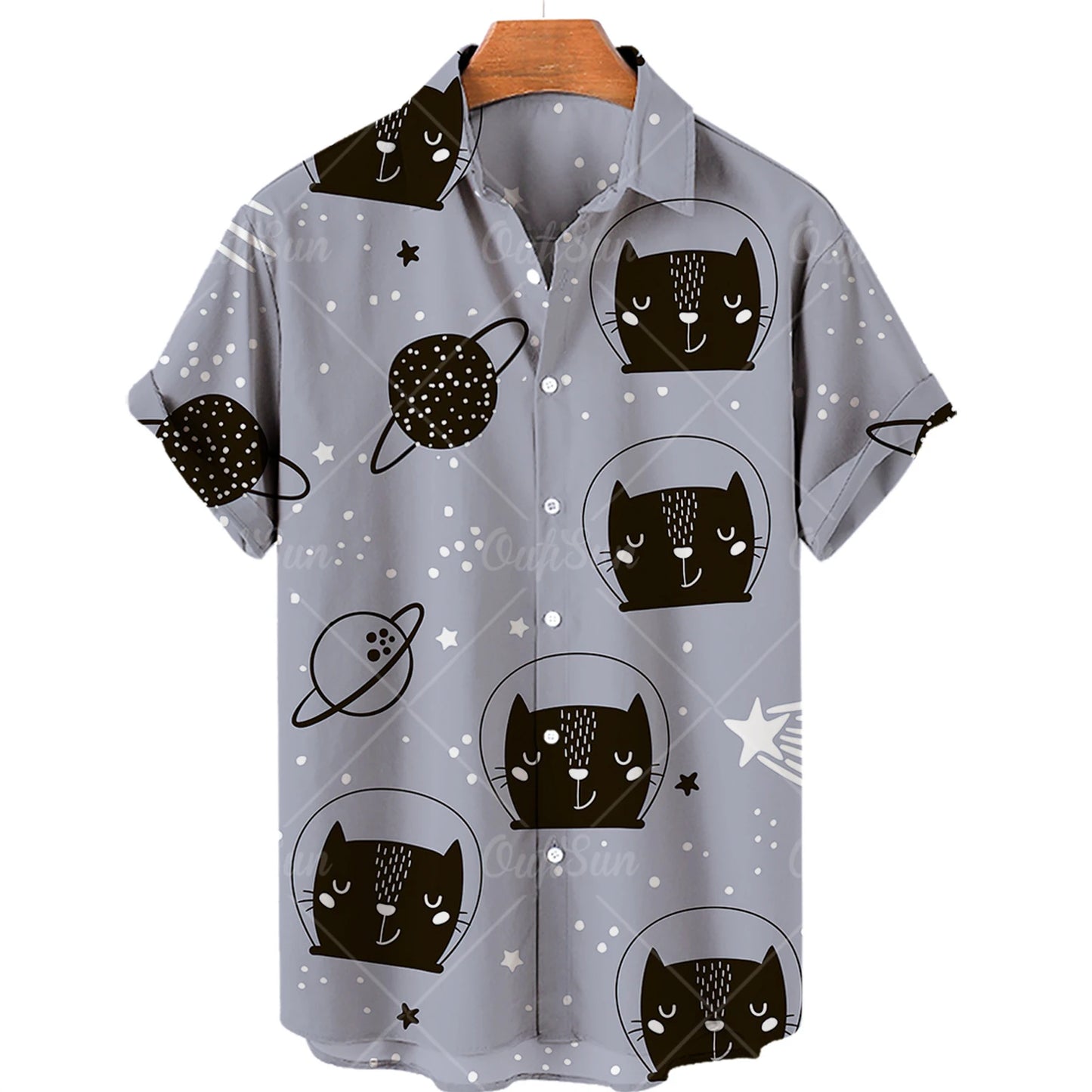Hawaiian Summer Man Plus Size Shirt Floral 3d Lapel Casual Short Sleeve Anime Cartoon Clothes Street Retro Cat Sale Manga Curta