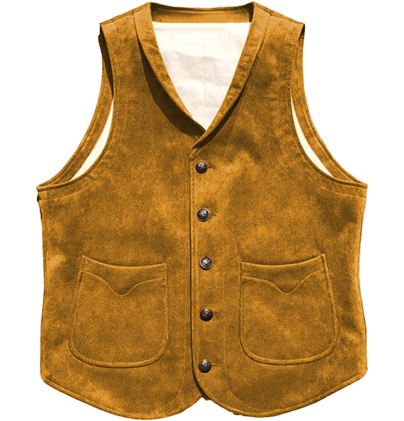 Men's Suede Leather Vest Cowhide Waistcoat Man Western Cowboy Vests with Pockets