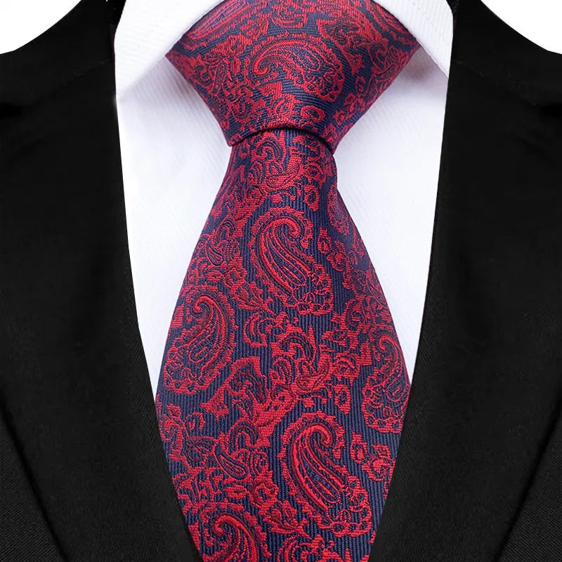 New Design Wedding 8CM Men Tie Dark Red Striped Paisley Flower Neckties For Men Business Party Groom Collar Accessories Gift