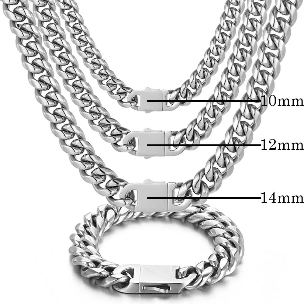 Cuban Link Chain & Bracelet – 316L Stainless Steel Hip-Hop Jewelry for Men & Women