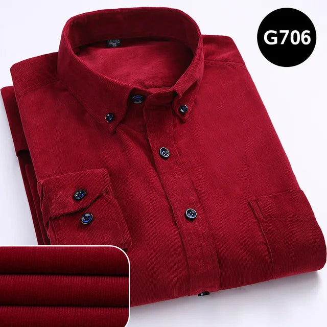 100% Cotton Men's Corduroy Shirts Long Sleeve Casual Regular Fit Business Dress Shirts  Man Comfortable Pocket Clothes 7XL 6XL