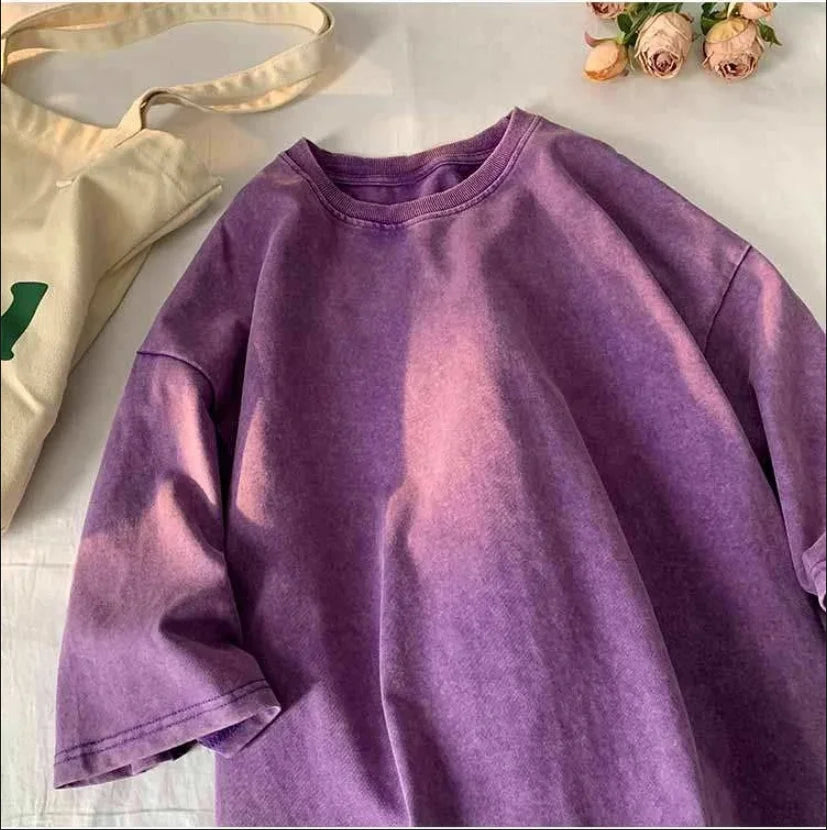Y2K Quality Oversized Acid Washed T-Shirt Men/Women Vintage T-shirts Streetwear Mineral Wash Tee Shirts BoyGirl Loose Luxury Top