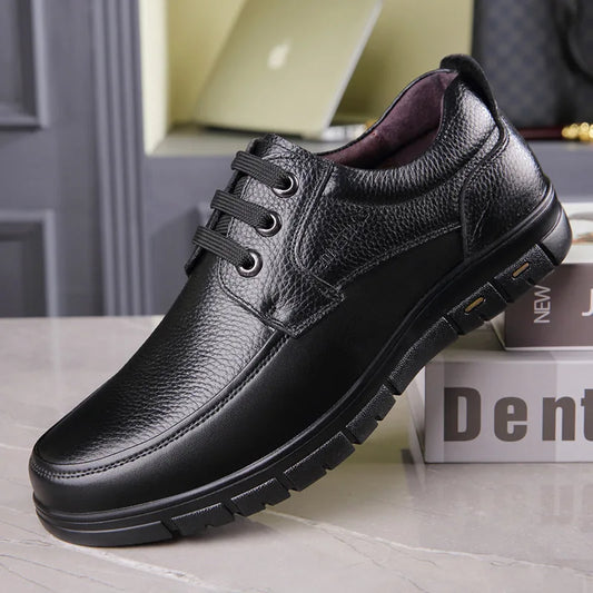 Handmade Leisure Men Shoes New Trendy Minimalist Work Shoes With Lace Up Middle-Aged Dad Formal Casual Business Leather Shoes