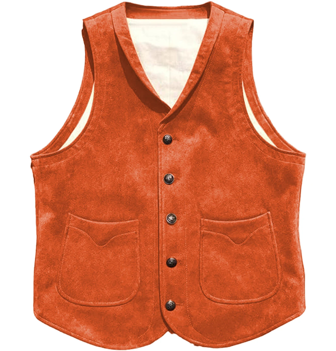 Men's Suede Leather Vest Cowhide Waistcoat Man Western Cowboy Vests with Pockets