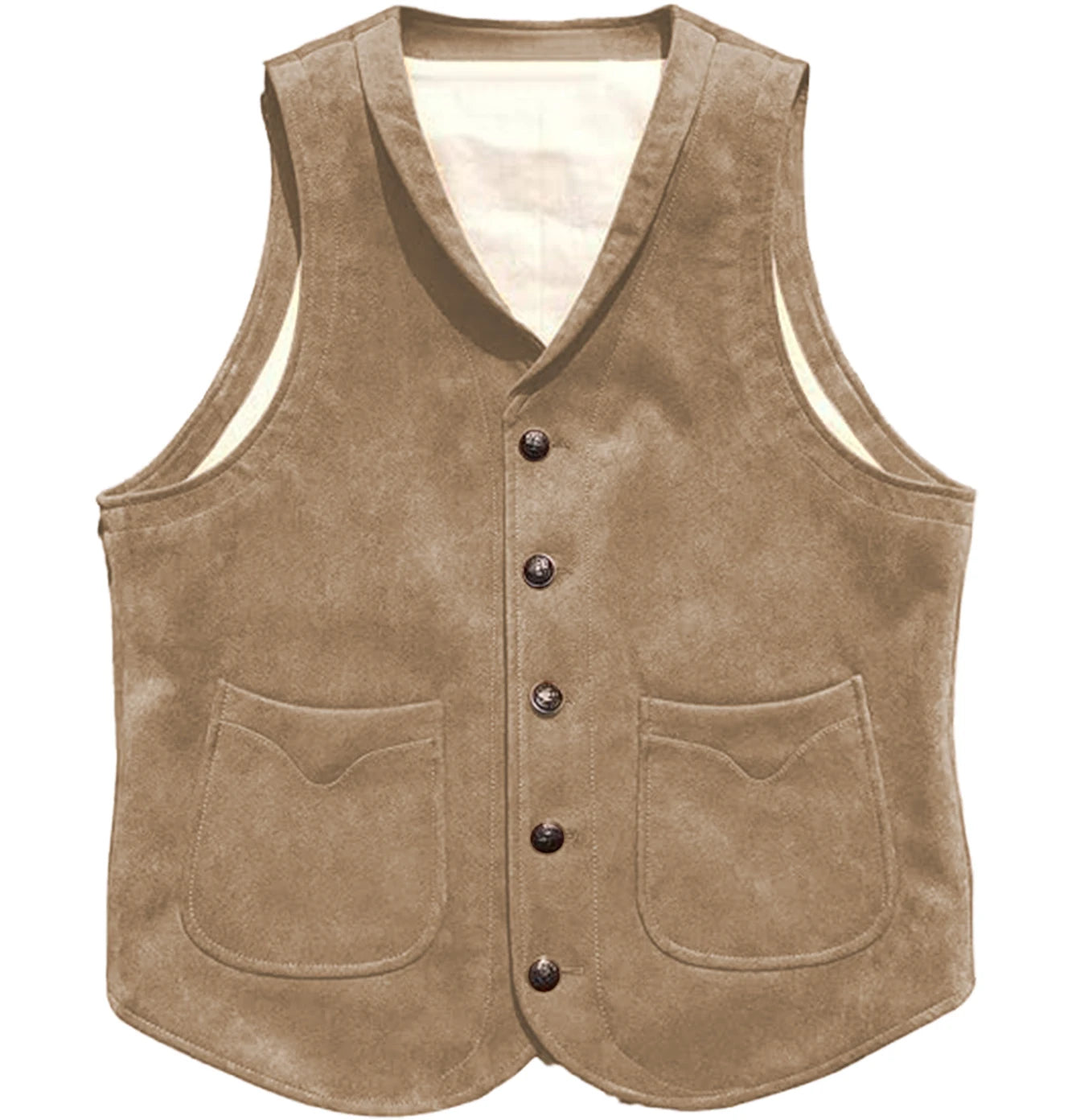 Men's Suede Leather Vest Cowhide Waistcoat Man Western Cowboy Vests with Pockets