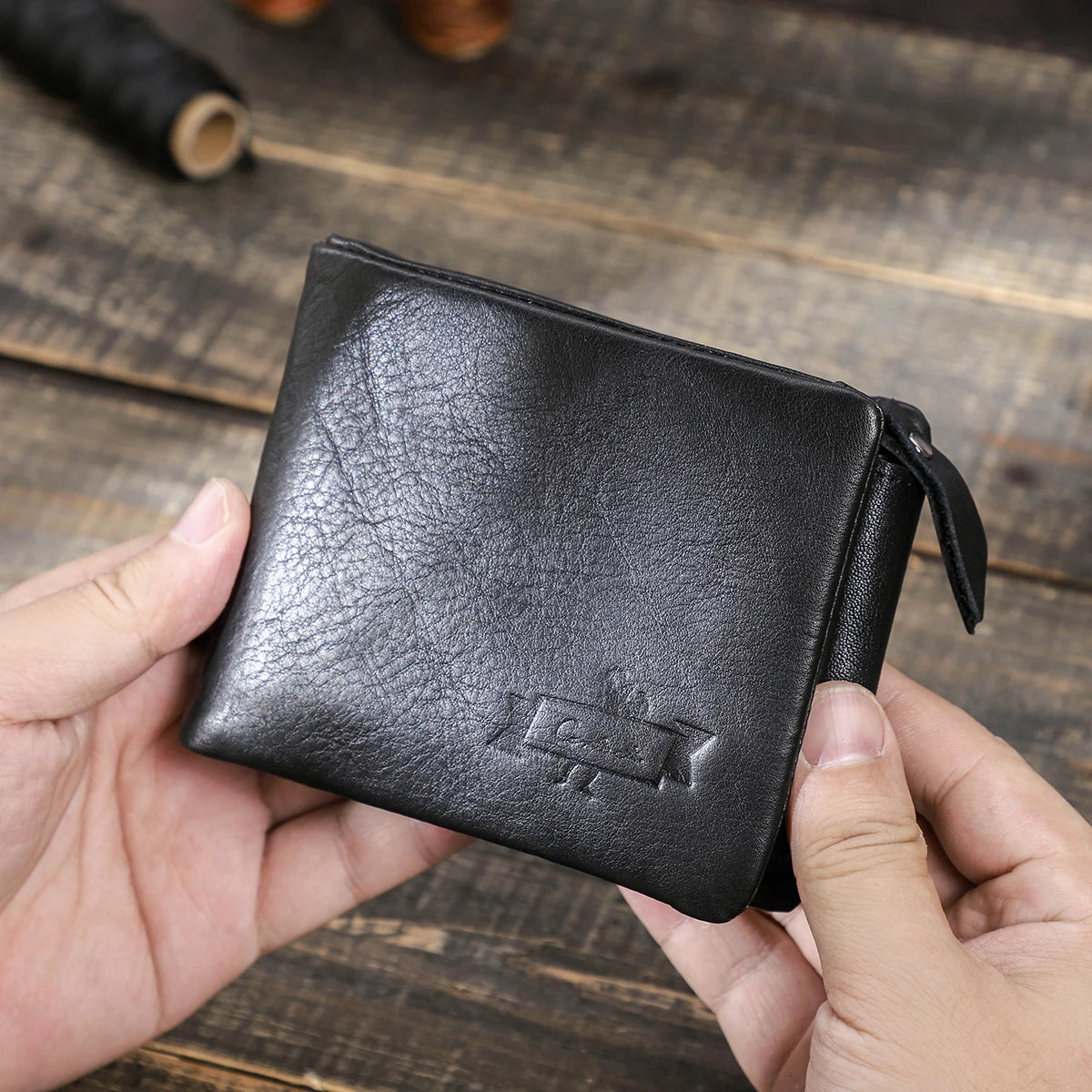 Men’s Leather Wallet – Vintage Crazy Horse Trifold with Zip Coin Pocket – Durable Cowhide Wallet for Daily Use