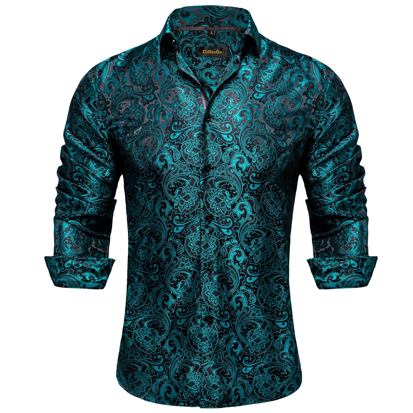 Men's Long Sleeve Black Paisley Silk Dress Shirts Casual Tuxedo Social Shirt Luxury Designer Men Clothing