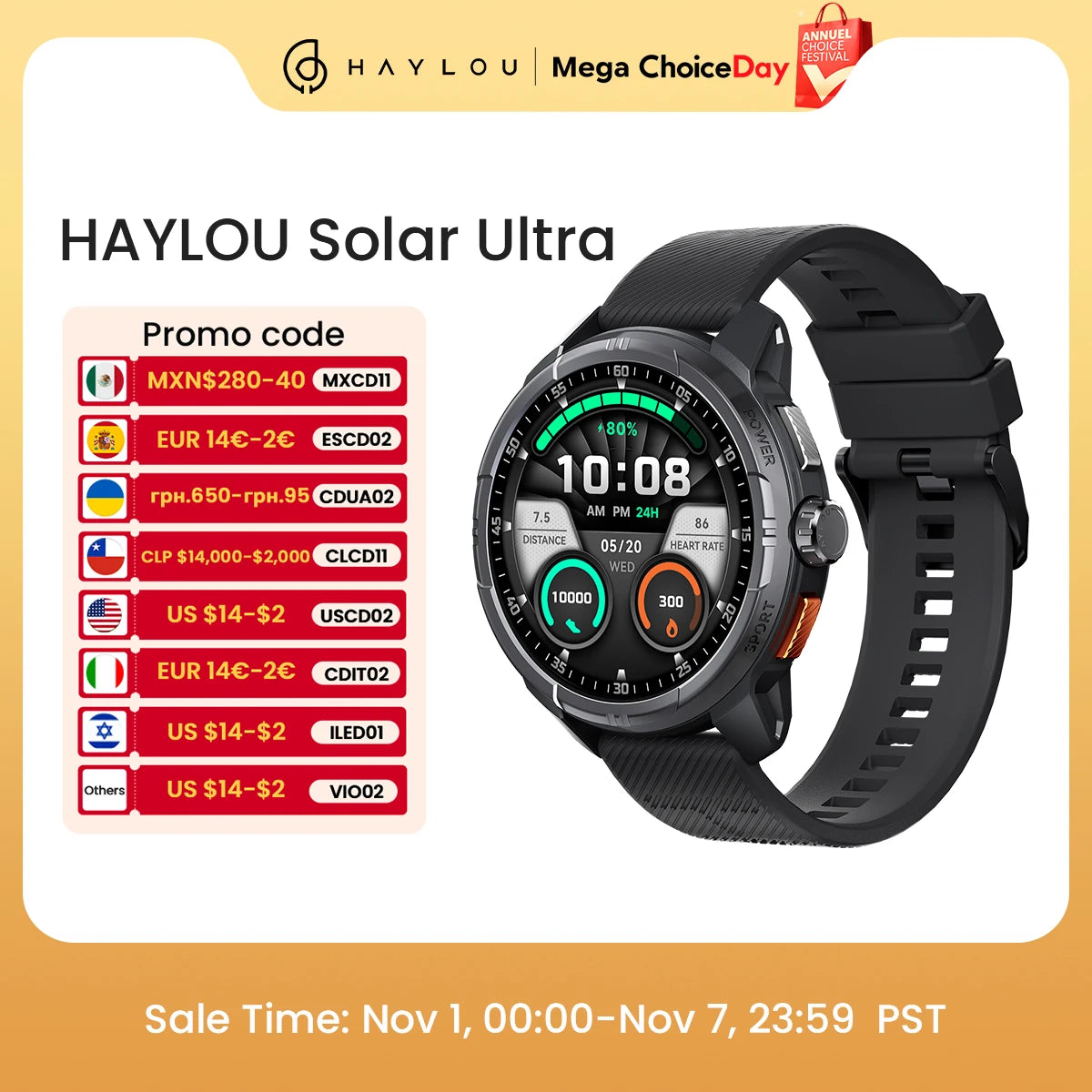 HAYLOU Solar Ultra Smartwatch – 1.6” AMOLED GPS Waterproof Sports Watch