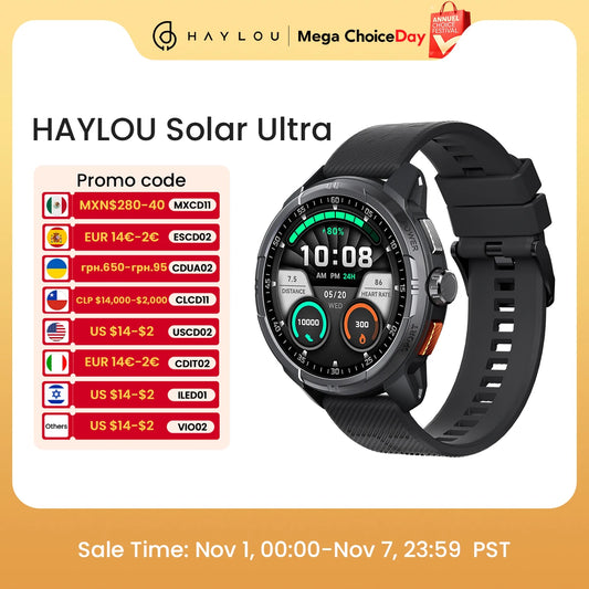 HAYLOU Solar Ultra Smartwatch – 1.6” AMOLED GPS Waterproof Sports Watch