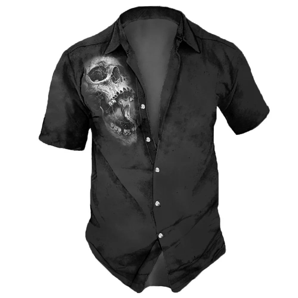 Men’s Skull Print Hawaiian Shirt – Vintage Streetwear Party Style, Summer Edition