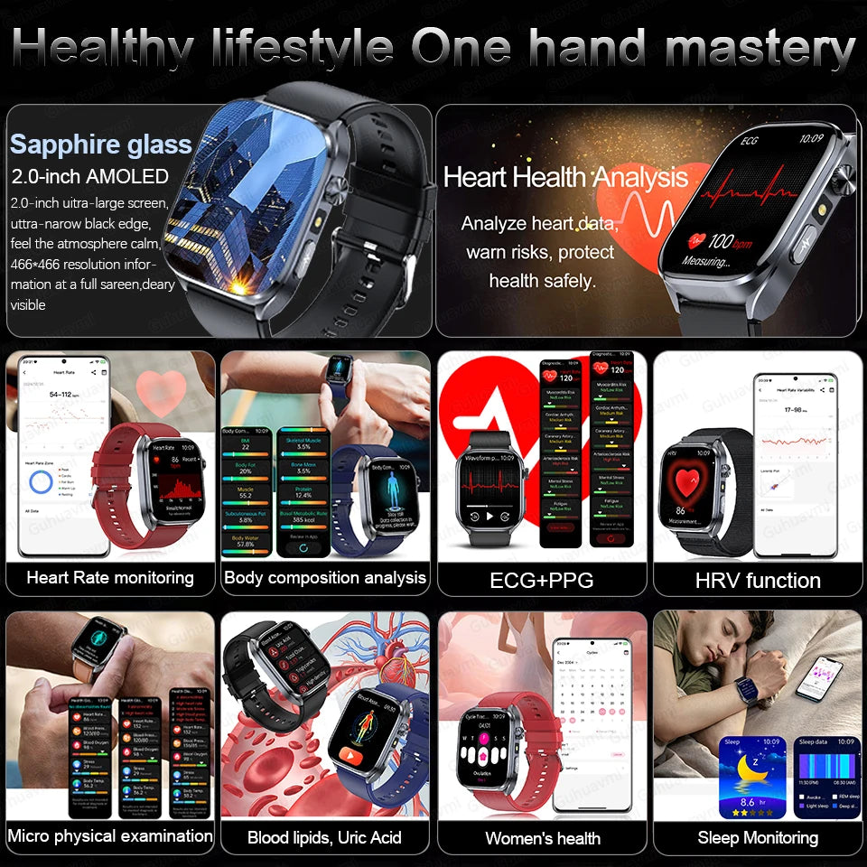 ECG Smart Watch for Men – Heart Health & Blood Pressure Monitor with BT Call