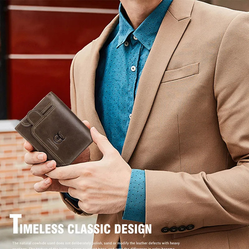 Men’s Leather Wallet – RFID Blocking Genuine Leather Bifold with Coin Pocket – Multifunction Card Case for Daily Use