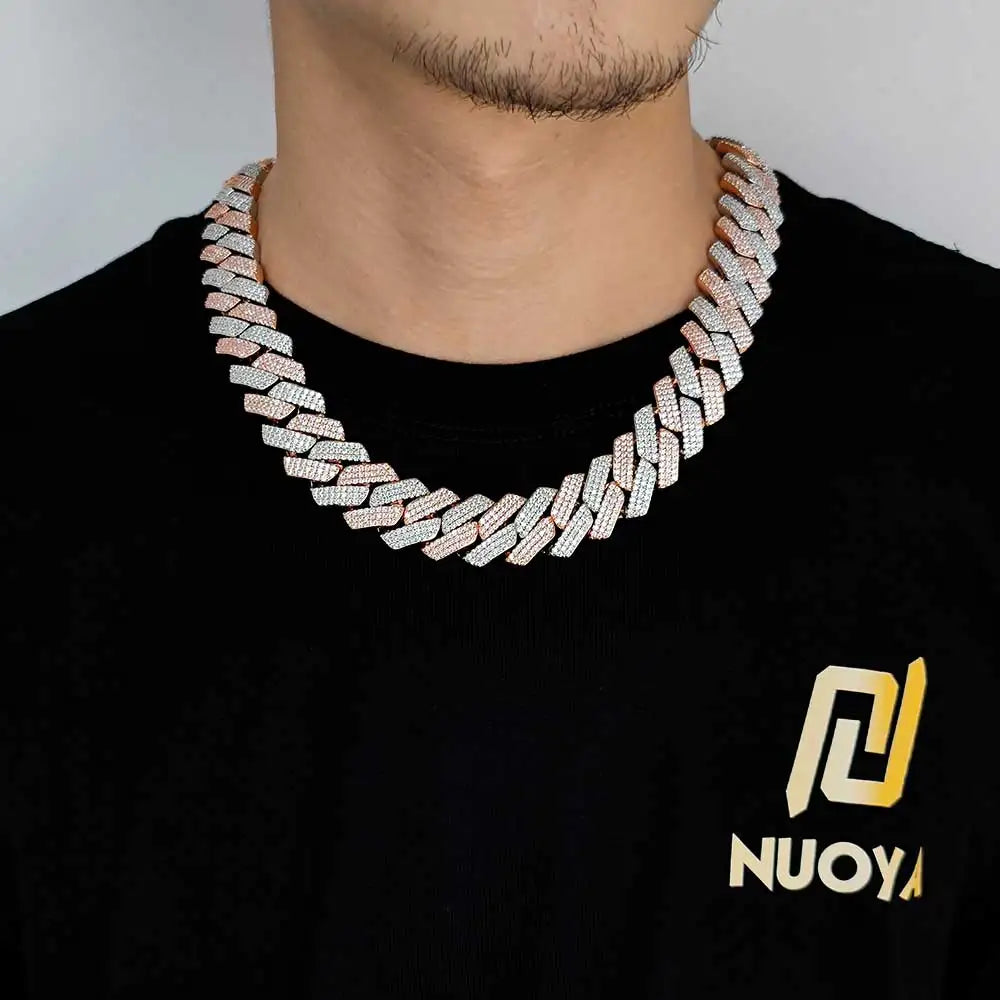Hip Hop Jewelry 20mm Thick Cuban Link Chain Crystal Miami Gold Silver Two Color Iced Out CZ Cuban Chain Necklace