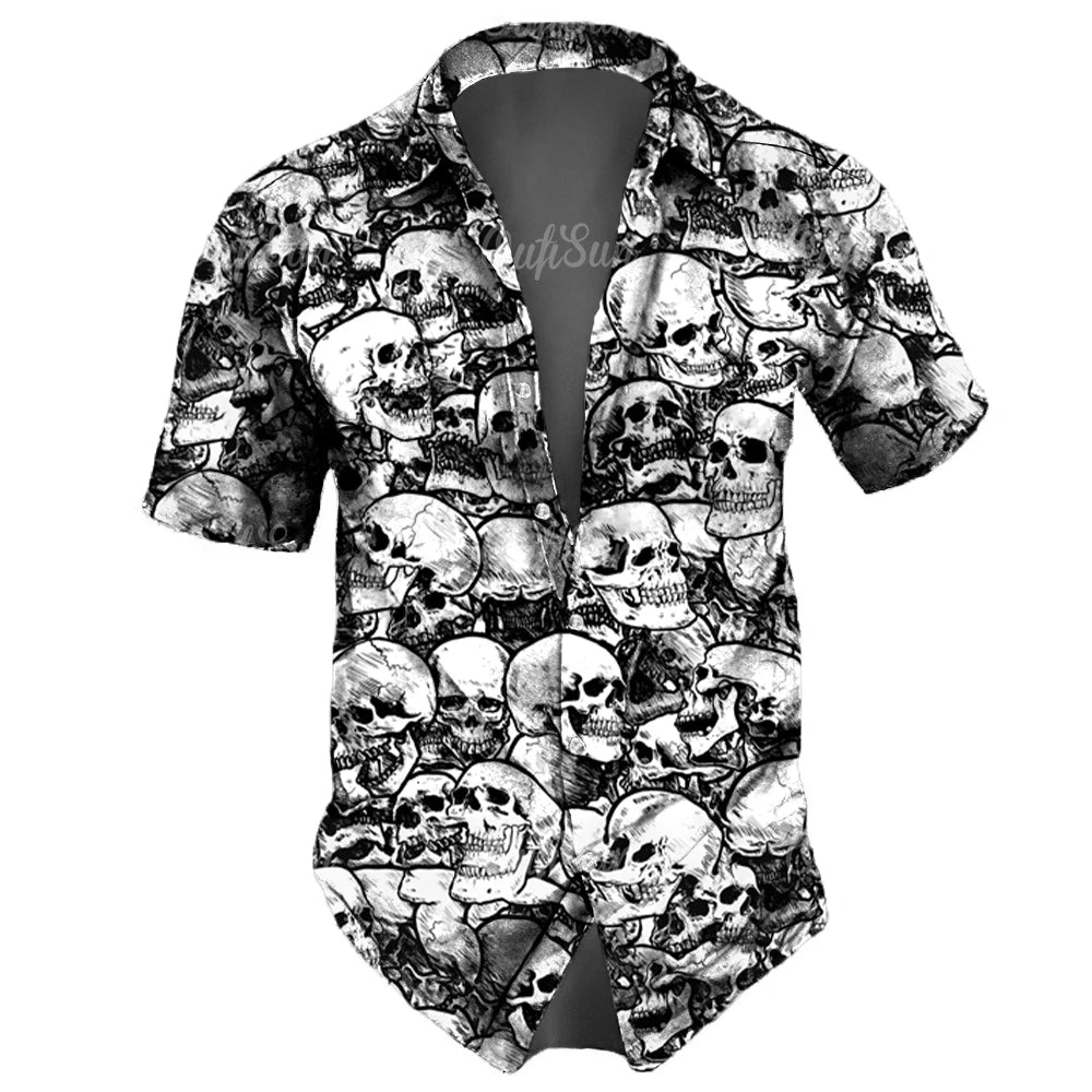Men’s Skull Print Hawaiian Shirt – Vintage Streetwear Party Style, Summer Edition