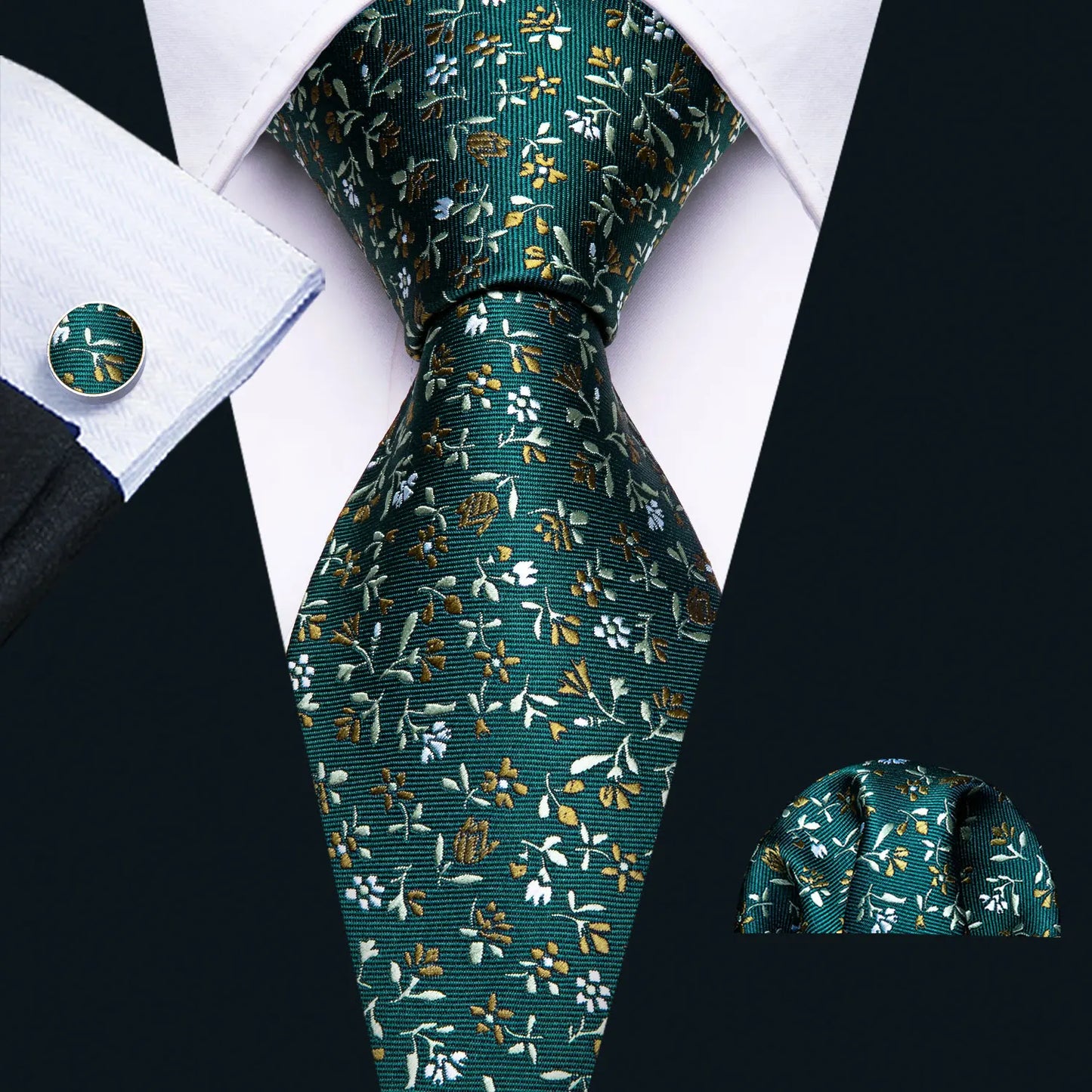 Fashion Silk Men Tie Green Teal Blue Solid Paisley Striped Plaid Floral Animal Necktie Handkerchief Cufflinks Set Barry. Wang