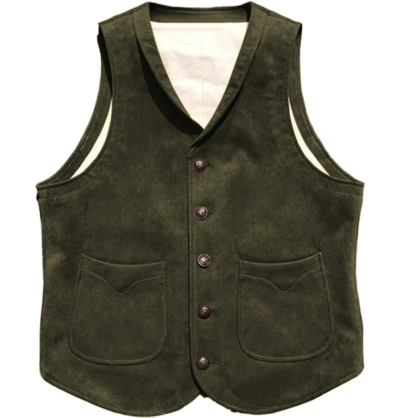 Men's Suede Leather Vest Cowhide Waistcoat Man Western Cowboy Vests with Pockets